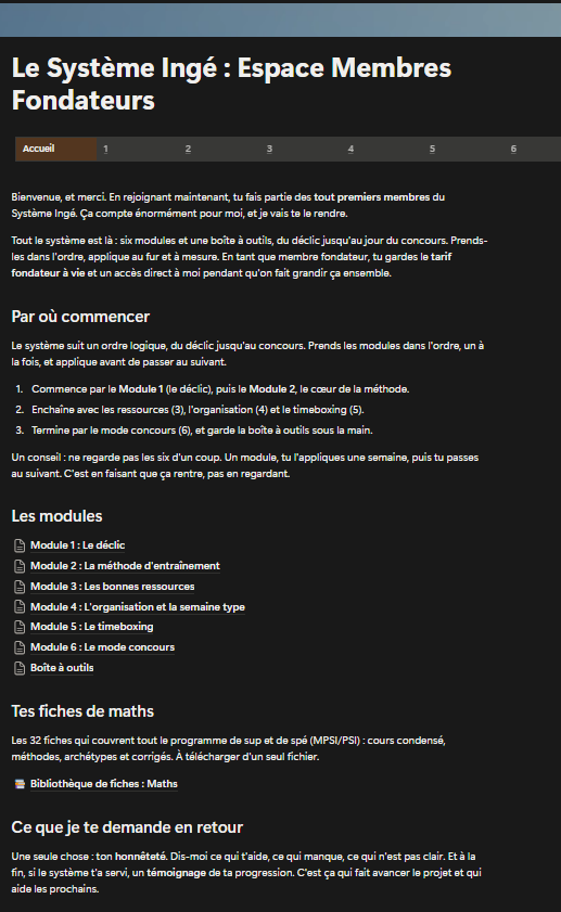 Page d'accueil de l'espace membres dans Notion