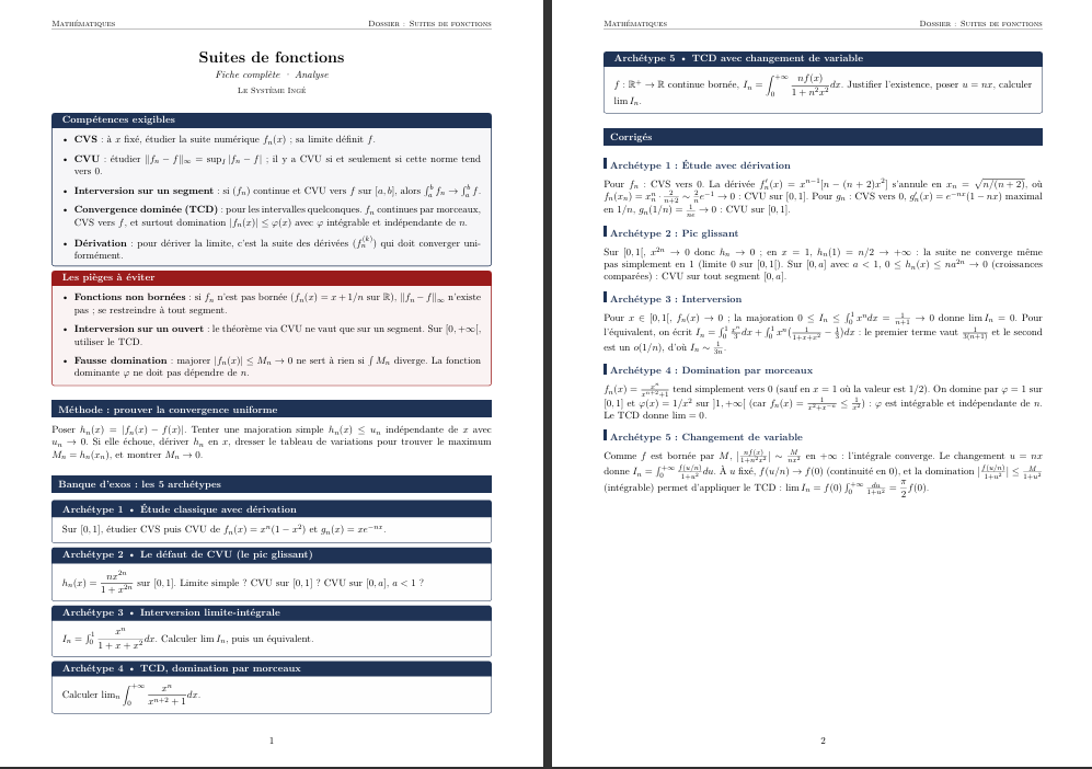 Une fiche de maths complète, sur deux pages