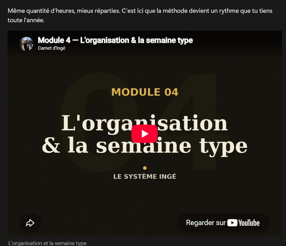 Un module vidéo dans l'espace membres